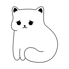 Linear illustration of a sad cat in black color and on a transparent background