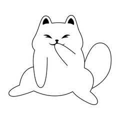 Linear illustration of a laughing cat in black color and on a transparent background