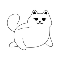 Linear illustration of a relax sexy cat in black color and on a transparent background