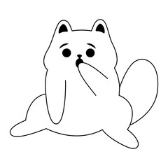 linear illustration of a surprised cat in black with transparent background