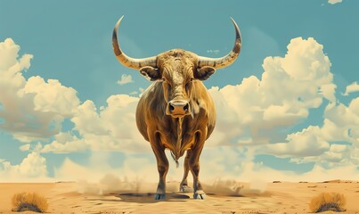 The bull is large animal with long curved horn as a symbol of strength and courage Generate AI