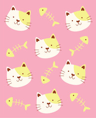 Obraz premium Cat With Fish Skeleton Background Poster