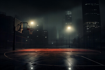 Sport basketball court at night.