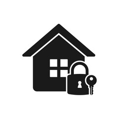 House with key and padlock flat icon isolated on white background. Vector illustration
