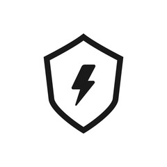 Voltage symbol with shield. Energy protection flat icon isolated on white background. Vector illustration