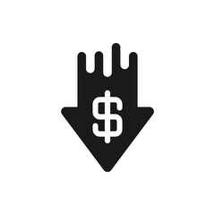 Dollar down. Decreasing value of money flat icon isolated on white background. Vector illustration