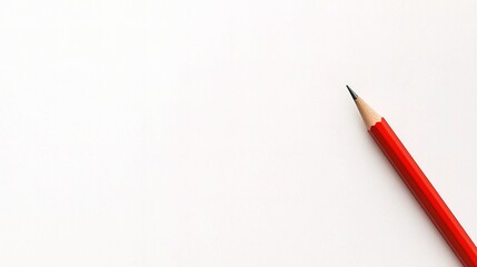 Red Pencil on White Background: A single red pencil with a graphite tip sits on a white background, ready to write, draw, or create.