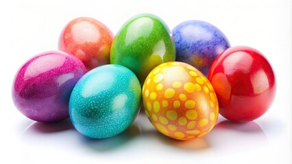 Colorful Easter eggs isolated on white background, Easter, eggs, colorful, decorations, spring, vibrant, holiday