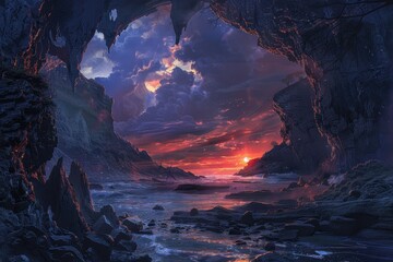 Sunset Through a Cave Opening