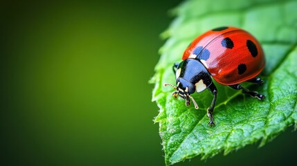 Obraz premium Ladybug on a Green Leaf