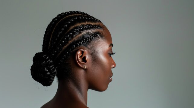 A person with a modern braided bun, featuring a sleek bun with intricate braiding details