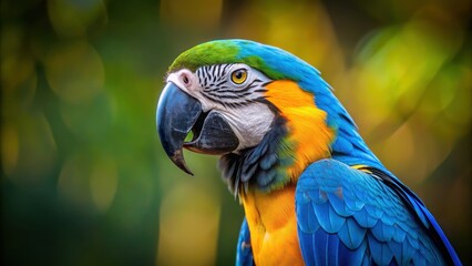 Obraz premium Vibrant portrait of Blue & Gold Macaw bird, tropical, colorful, feathers, exotic, wildlife, parrot, beautiful, vibrant, portrait