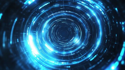 Fototapeta premium Digital Vortex: A mesmerizing swirl of neon blue light forms a hypnotic tunnel, evoking a sense of futuristic technology and boundless possibility. 