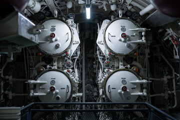 Torpedo launchers inside a submarine.