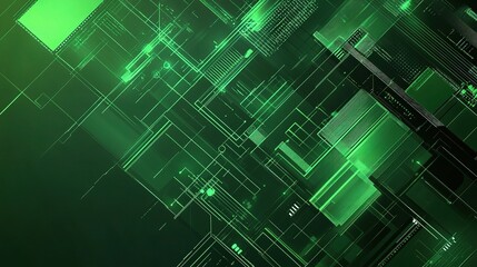 Fototapeta premium Abstract Green Circuitry: A mesmerizing abstract background of vibrant green lines and glowing rectangles, evoking a sense of futuristic technology and digital innovation. 
