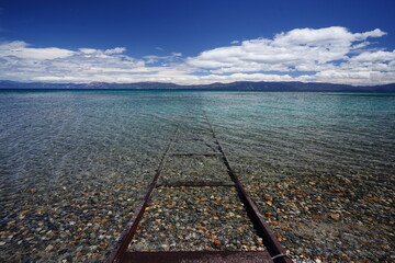 Railroad track in the lake Taho