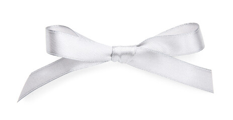One silver bow isolated on white, top view