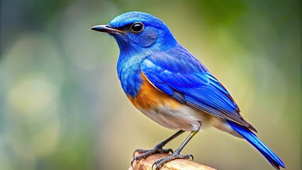 Naklejka premium Blue bird with delicate feathers and vibrant plumage isolated on background, avian, elegance, bird, blue, isolated,delicate