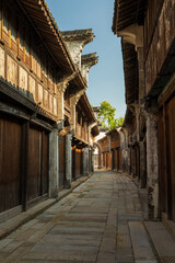 Fototapeta premium Deserted Chinese streets and ancient buildings on both sides.