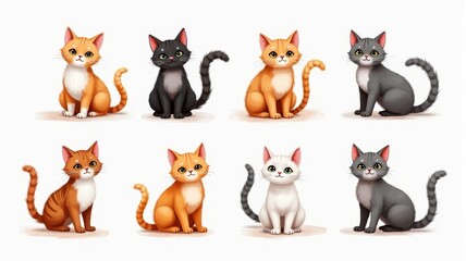Obraz premium Cute Cat Illustration Collection with Various Breeds and Colors on a White Background, Perfect for Kids' Projects, Websites, and Pet Blogs