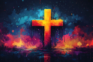 A minimalistic illustration of a cross centered on a plain white background, symbolizing faith and spirituality.
