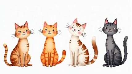 Cute Cartoon Cats Illustration - Adorable Feline Characters in Various Colors and Patterns