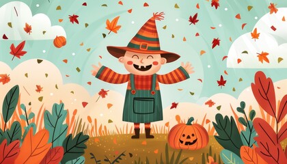 Happy Autumn Kid with Pumpkin