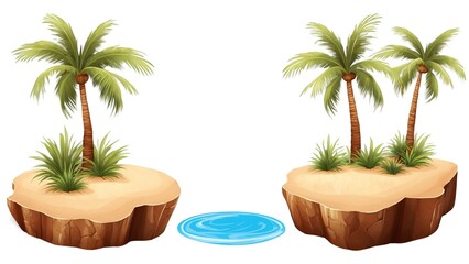 Obraz premium Set of tropical islands with palm trees isolated on transparent background 
