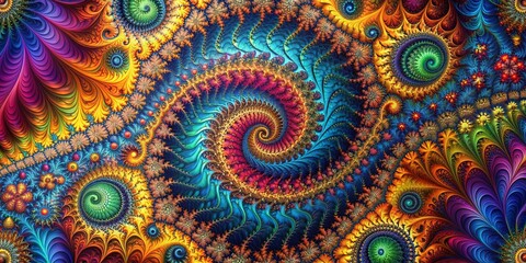 Colorful and intricate fractal design, fractal, pattern, colorful, detailed, abstract, geometric, symmetry, vibrant
