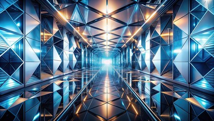 Fototapeta premium Futuristic scene with dynamic geometric shapes and reflective surfaces, futuristic,scene, dynamic