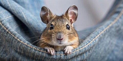 Degu peeking out of a pocket, Degu, cute, pet, small animal, furry, rodent, adorable, pocket, four...