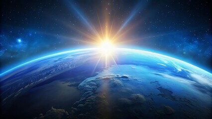 Obraz premium Blue sunrise over Earth from outer space, earth, sunrise, space, view, planet, blue, horizon