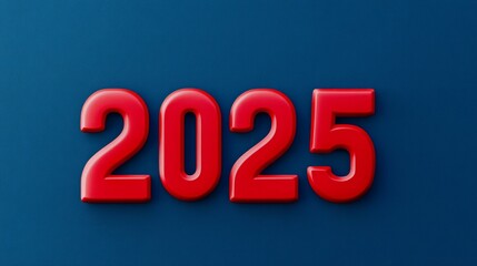 2025 Happy New Year red text numbers blue background, modern and sleek, party celebration holiday greeting card  banner
