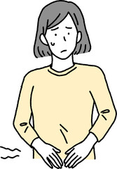 シンプルなタッチ　生理痛や便秘や下痢に悩む女性のイラストレーション