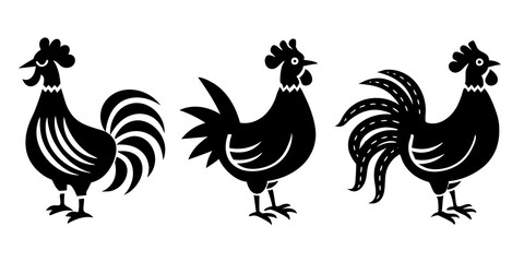 Rooster icons set of Rooster simple icon silhouette vector art illustration