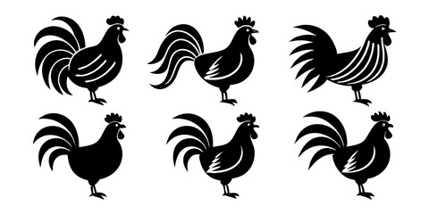 Rooster icons set of Rooster simple icon silhouette vector art illustration