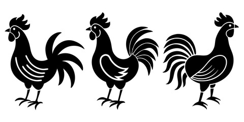 Rooster icons set of Rooster simple icon silhouette vector art illustration