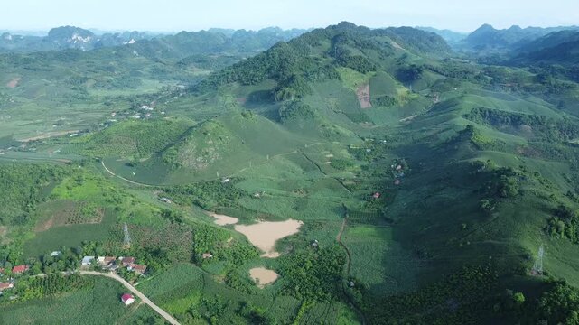 flycam mountainous landscape in the northwest of Son La, Vietnam