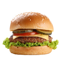 realistic closeup burger on transparent background