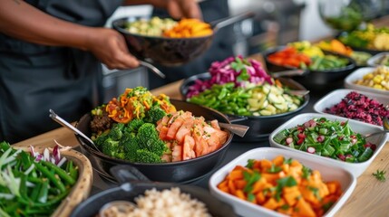 Obraz premium Vibrant Vegan Dining A Mouthwatering Showcase of Plant Based Culinary Delights Inviting the Senses with a Colorful and Nourishing Spread of Fresh Wholesome Ingredients Arranged in an Elegant