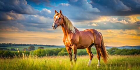 Beautiful image of a majestic, elegant cheval in a pasture , horse, equine, animal, ranch, farm, mammal, mane, mane