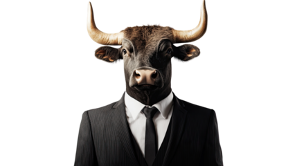 Bull in suit transparent background