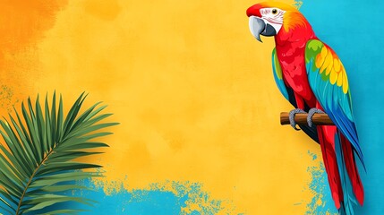 Parrot on a perch, colorful feathers, flat design illustration