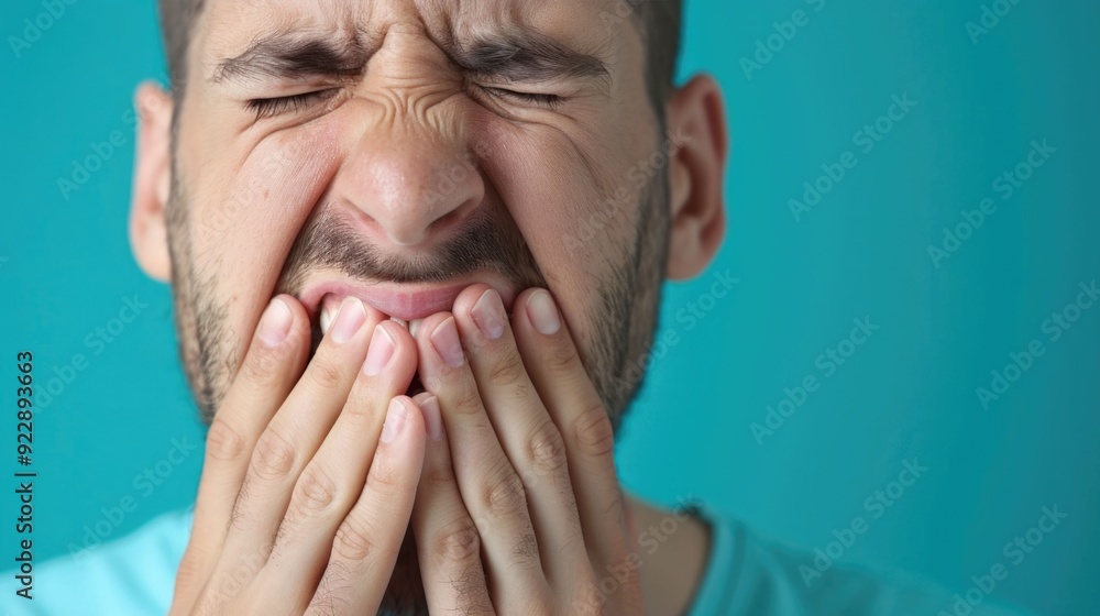 Aufkleber close up portrait of a mature dentist demonstrating various toothache relief techniques and methods 