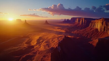 Fototapeta premium Monument Valley National Park, Arizona, USA Breathtaking Sunset Over Red Rock Formations