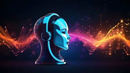 Obraz premium Virtual assistant concept with microphone icon and voice wave. Voice recognition, personal ai assistant
