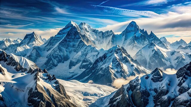 Snow-covered peaks of majestic mountain ranges, winter, cold, snow, mountains, landscape, scenery, white, frosty, peaks