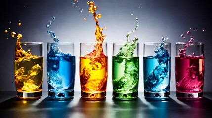  color water splash in glass
