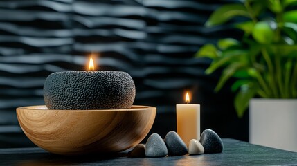 A tranquil spa setting with a focus on sound therapy, featuring soft music, chimes, and nature sounds.