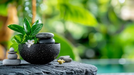 A tranquil spa setting with a focus on sound therapy, featuring soft music, chimes, and nature sounds.